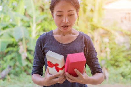 Glad to have a giftの写真素材