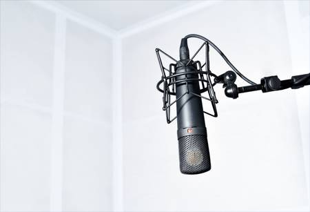 Modern microphone in the radio roomの写真素材