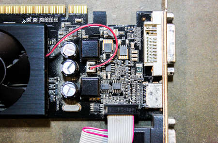 Computer CPU fans, The interior of the computer hardware, Electronic circuit boards is damaged.の写真素材
