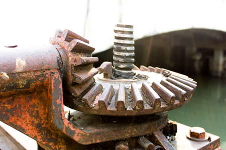 Historical photos of the sun gear of the driven pulley to lift the weight of the steel door - off...