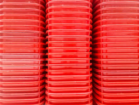 Put a red basket at the main entrance of the department storeの写真素材