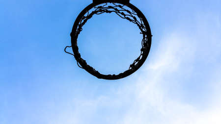 basketball outdoor court sport game blue sky for background design, The basketball hoop in ant eyes...