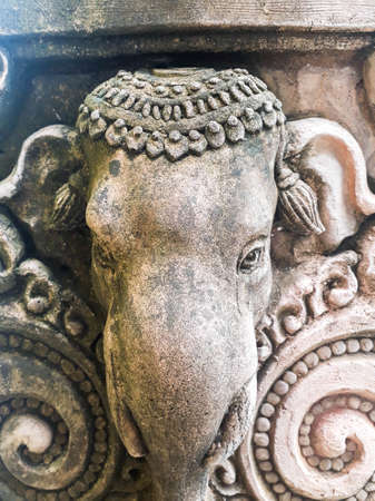 Elephant Wall, Elephants of thailand architecture background, Elephants stone sculpture on the wall in Thailand public templeの写真素材