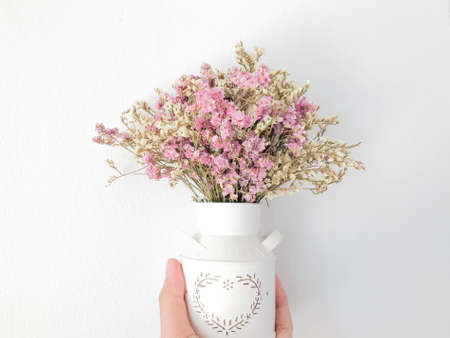 flowers, dried flowers, dry flower vintage style, Wild flowers in vase on white background, flower...