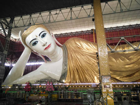 Buddha sleeping, buddha statue in myanmar temple, Shwethalyaung reclining buddha, Bago, Myanmar,...
