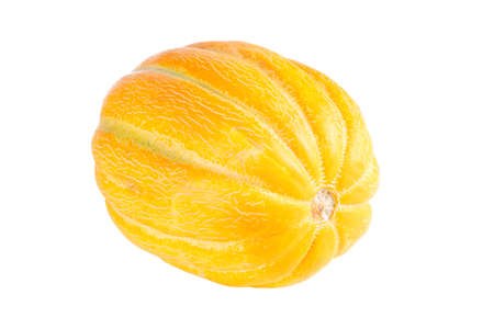 Melon ripe yellow vegetable isolated on white background. Sweet fruits. Front viewの写真素材