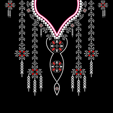 Geometric ethnic oriental pattern.Embroidered design colloar for modern fashionのイラスト素材