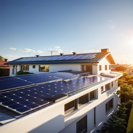 Home solar cells offer a practical and environmentally friendly solution for homeowners looking to reduce their reliance on traditional grid-based electricity and contribute to a more sustainable energy landscape.の写真素材