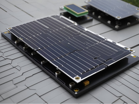 A solar cell board, commonly known as a solar panel or photovoltaic (PV) panel, is a device designed to capture sunlight and convert it into electricity through the photovoltaic effect.の写真素材