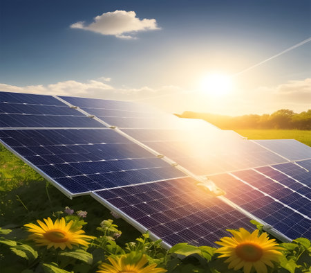 A solar cell, also known as a photovoltaic cell, is a device that converts sunlight into electrical energy.の写真素材