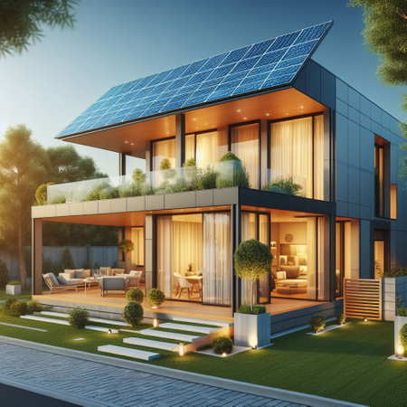Solar cell energy house with modern designの写真素材