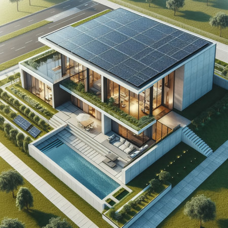 Solar cell energy house with modern designの写真素材