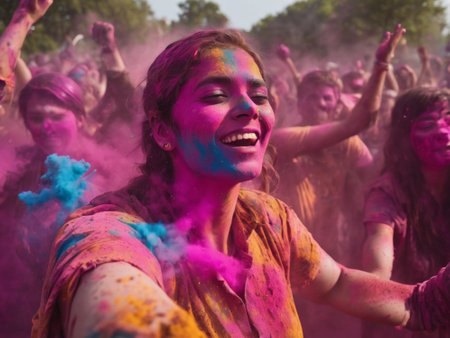 Festival of colors Holi in Barcelonaの素材