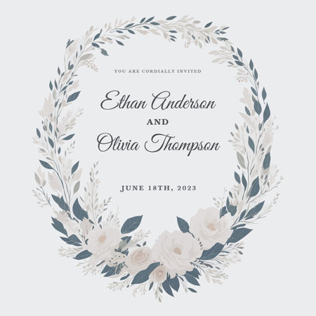A minimalist floral wreath with hand drawing plants and circle leaf to elegance wedding invitation. Watercolor style.のイラスト素材
