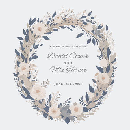 Elegant Watercolor Style Wedding Invitation with Minimalist Floral Wreath.のイラスト素材
