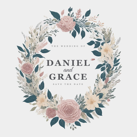 Floral Wreath Wedding Invitation Ornament with Botanical Beauty in Hand-Drawn Watercolor.のイラスト素材