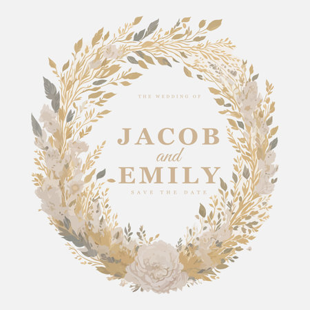 Gold Foil Floral Wreath for Wedding Invitation Ornament.のイラスト素材