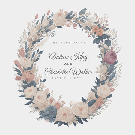 Ethereal Floral Wreath for Wedding Invitation Ornament.のイラスト素材