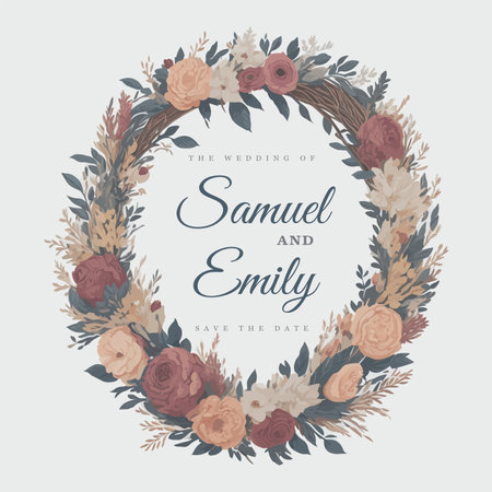 Hand-Drawn Watercolor Romantic Blooms Floral Wreath Wedding Invitation Ornament.のイラスト素材