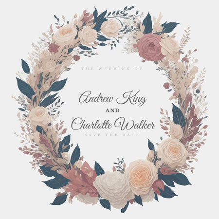 Watercolor Hand-Drawn Floral Wreath Wedding Invitation Ornament.のイラスト素材