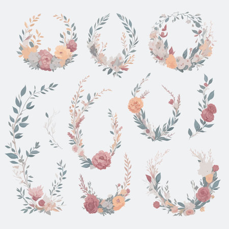 Elegant Hand-Drawn Floral Wreath Wedding Invitation Collection.のイラスト素材