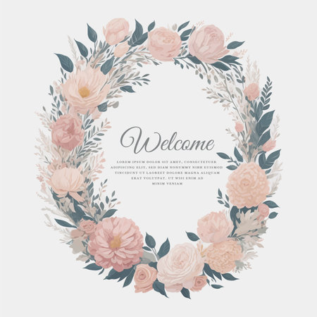 Watercolor Hand-Drawn Floral Wreath Wedding Invitation with Ethereal Touch.のイラスト素材
