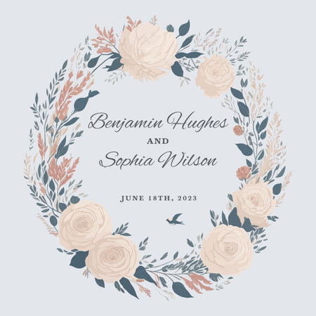 Minimalist Watercolor Floral Wreath Wedding Invitation.のイラスト素材