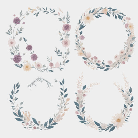 Hand-Drawn Floral Wreath Wedding Invitation Set with Beautiful Hand-Drawn.のイラスト素材