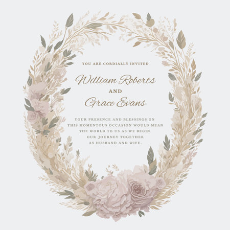Gold Foil Floral Wreath Wedding Invitation Ornament with Watercolor Style.のイラスト素材