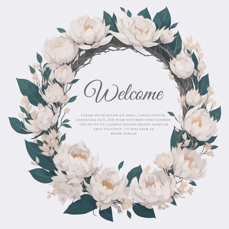 Watercolor Hand-Drawn Magnolia White Flower Wreath Wedding Invitation Ornament.のイラスト素材