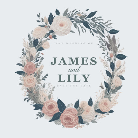 Hand-Drawn Watercolor Nature Floral Wreath Wedding Invitation Ornament.のイラスト素材