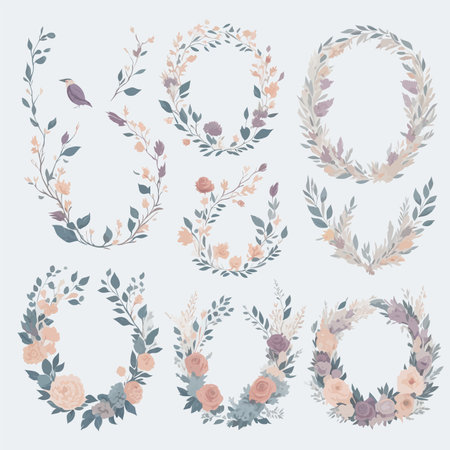 Elegant Floral Wreath Wedding Invitation Collection with Hand-Drawn Accents.のイラスト素材
