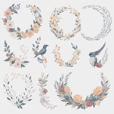Set of Elegant Beautiful Floral Wreath for Wedding Invitation Ornament.のイラスト素材