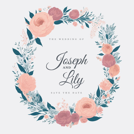 Hand-Drawn Watercolor Romantic Blooms Floral Wreath Wedding Invitation Ornament.のイラスト素材