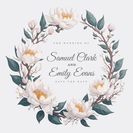 Hand-Drawn Watercolor Flower Wreath Frame for Wedding Invitation Ornament.のイラスト素材