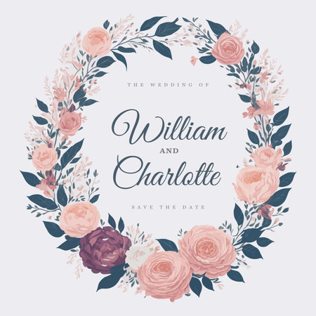 Whimsical Watercolor Floral Wreath Wedding Invitation Ornament with Romantic Blooms.のイラスト素材