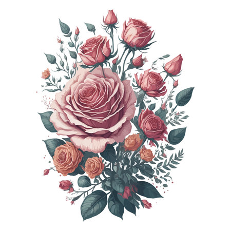 Elegant Boho Rose Watercolor Floral Arrangement for Wedding Invitations.のイラスト素材