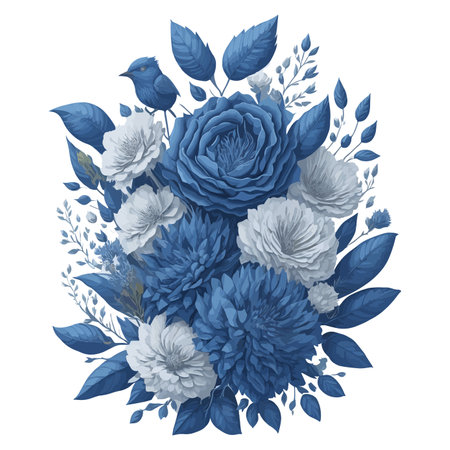 Elegant Blue and Grey Flower Arrangement and Bouquet for Wedding Invitations.のイラスト素材