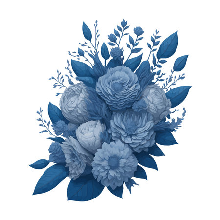 Elegant Blue and Grey Flower Arrangement and Bouquet for Wedding Invitation Ornament.のイラスト素材