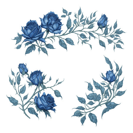 Blue Rose Watercolor Floral Arrangement Set for Wedding Invitation Ornament.のイラスト素材