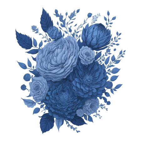 Romantic Blue and Grey Wedding Invitation with Stunning Floral Design.のイラスト素材