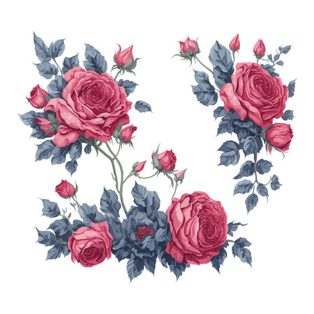 Elegant Pink and Red Rose Flower Arrangement Watercolor Illustration Set.のイラスト素材