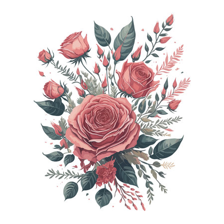 Elegant Boho Rose Watercolor Flower Arrangement for Wedding Invitations.のイラスト素材