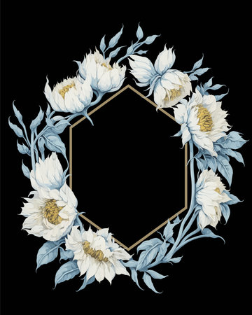 Flower Frame Hexagon of Flower Sunflower White for Wedding Invitation Ornament.のイラスト素材