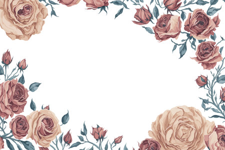 Background Roses Flower Watercolor with White Space for Wedding Invitation Ornament.のイラスト素材