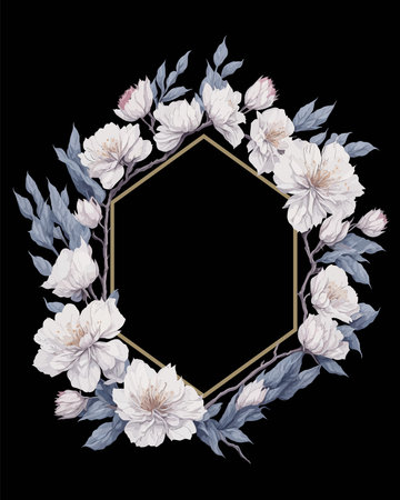 Flower Frame Hexagon of Flower Cherry Blossoms White for Wedding Invitation Ornament.のイラスト素材