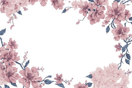 Background Cherry Blossoms Flower Pink Watercolor with White Space for Wedding Invitation Ornament.のイラスト素材