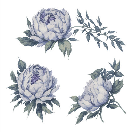 Peonies White Watercolor Flower Arrangement Collection.のイラスト素材