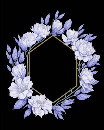 Flower Frame Hexagon of Flower Lavender Purple for Wedding Invitation Ornament.のイラスト素材