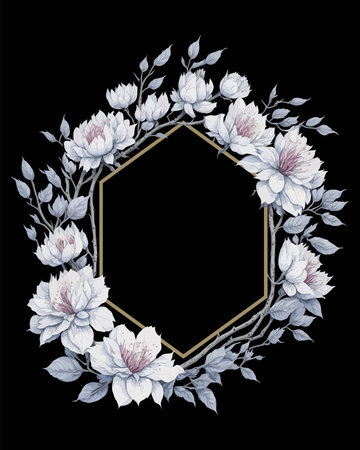 Flower Frame Hexagon of Flower Cherry Blossoms White for Wedding Invitation Ornament.のイラスト素材